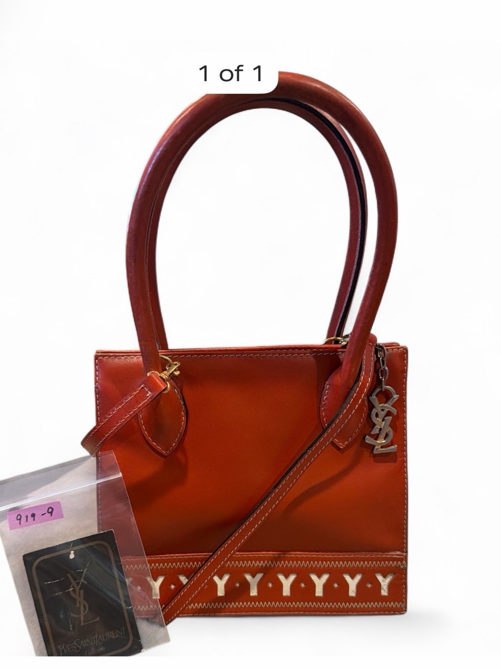 💐 Authentic Vintage YSL Cognac Brown Leather Top Handle Satchel Bag.